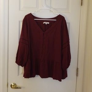 Loft Plus Burgundy Peplum Blouse, size 20